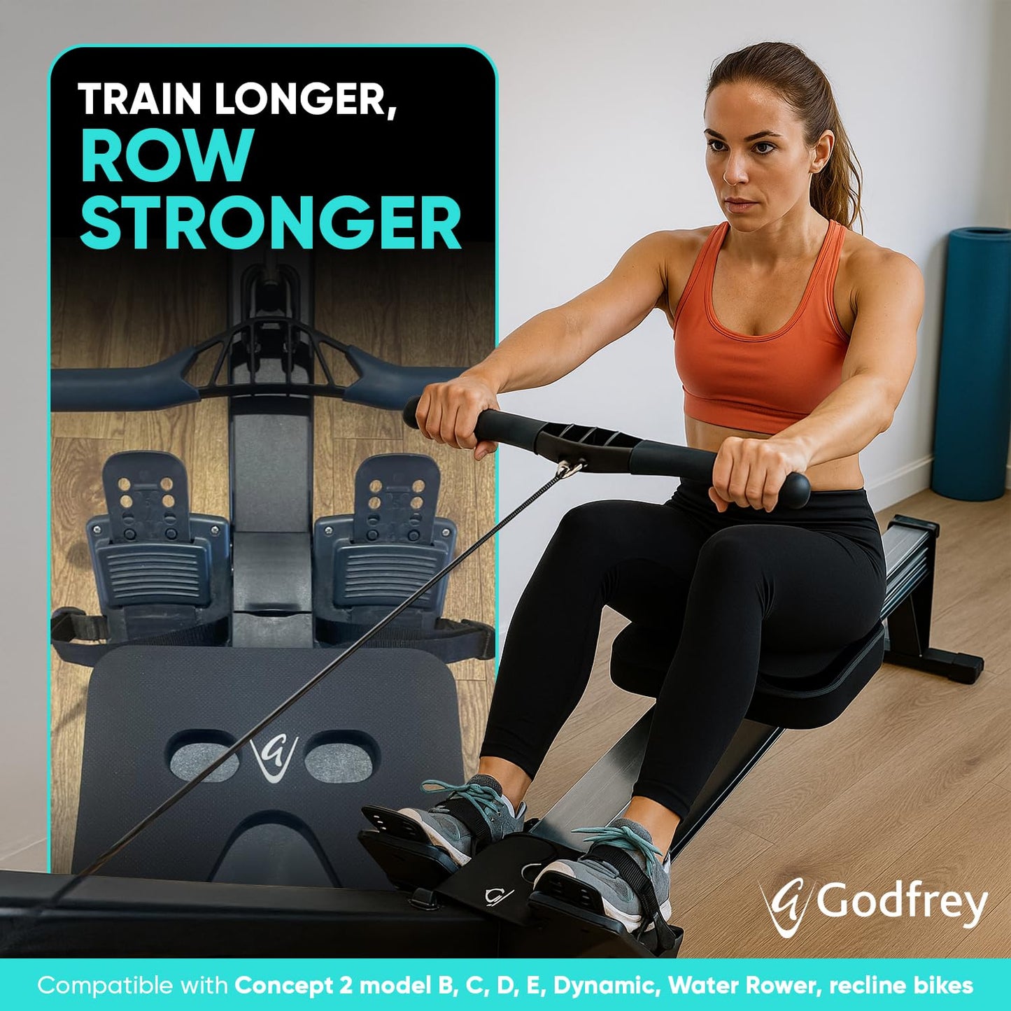 Godfrey Ergo Grip Rowing Machine Seat Cushion – 12mm Non-Slip Neoprene Rower Pad for Concept 2, Water Rower & Recline Bikes (Black)