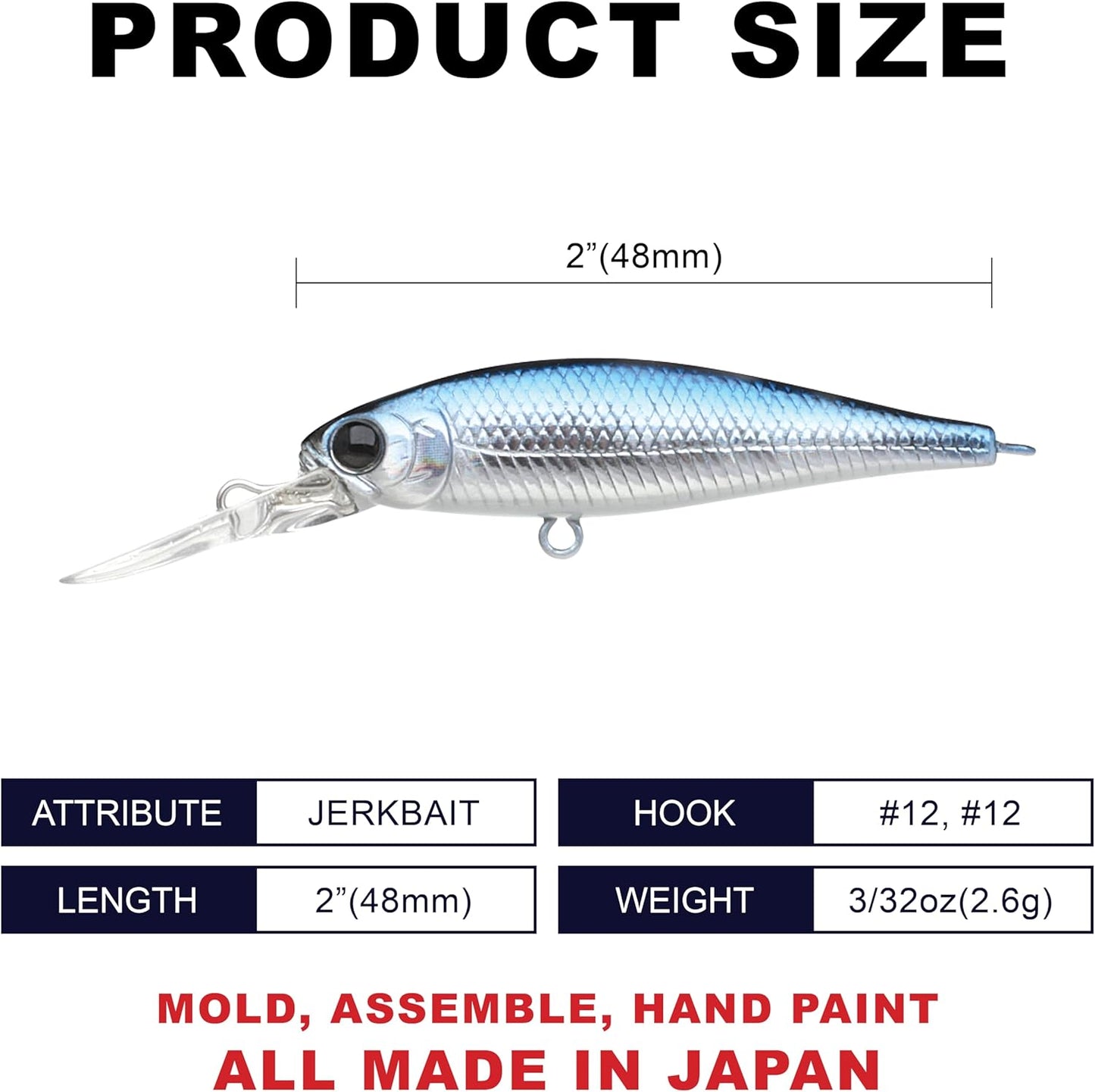 Pointer 48DD Fishing Lures - 2” Deep-Diving Jerkbait for Trout & Bass, Freshwater Tackle