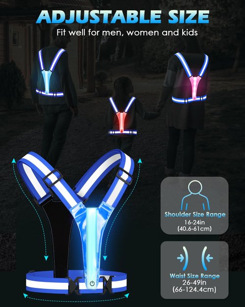Zacro LED Reflective Vest Running Gear 2 Pack, 5 Lights Colors High Visibility Reflective Running Gear Rechargeable Light Up Running Vest for Walking Running Cycling, Adjustable for Men Women Kids