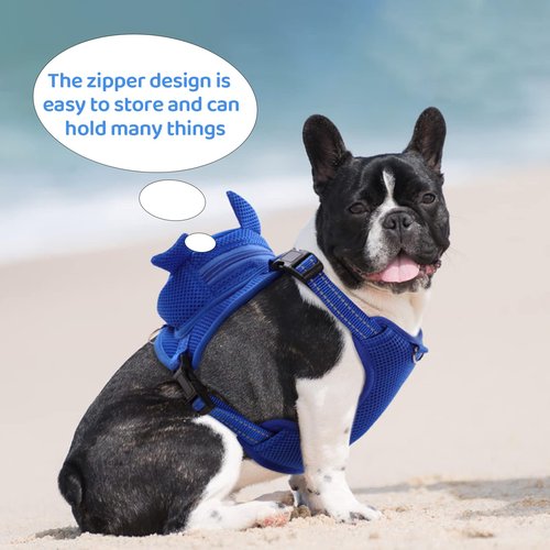OUOBOB Dog Harness with Backpack, Adjustable Dog Backpack Harness for Small Medium Dogs, No-Pull Breathable Backpacks for Dogs to Wear, for Traveling, Hiking, Camping, Training, Blue M
