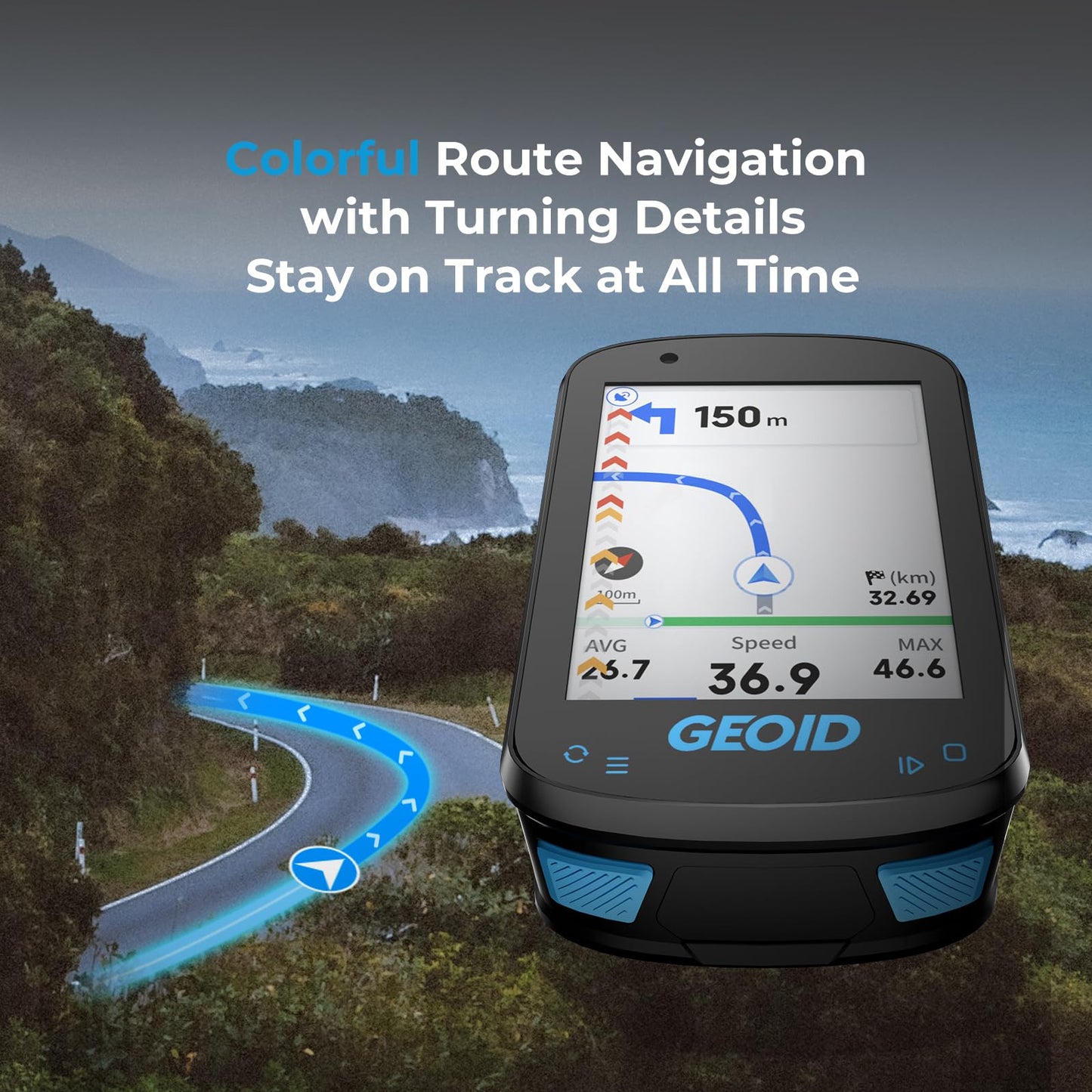 GEOID CC600 Color Screen Bike/Cycling Computer Wireless - Route Navigation with Re-Route Planing, WiFi & Bluetooth, Fast 5s GPS Positioning, Free Indoor Training