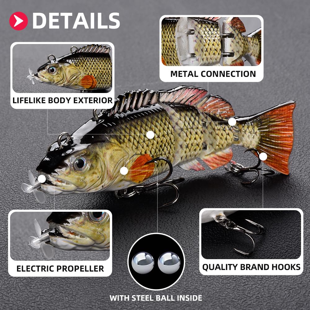 Robotic Swimming Fishing Electric Lures 5.12" USB Rechargeable LED Light Wobbler Multi Jointed Swimbaits Hard Lures Fishing Tackle (Common Shad1(Upgrade 2023))