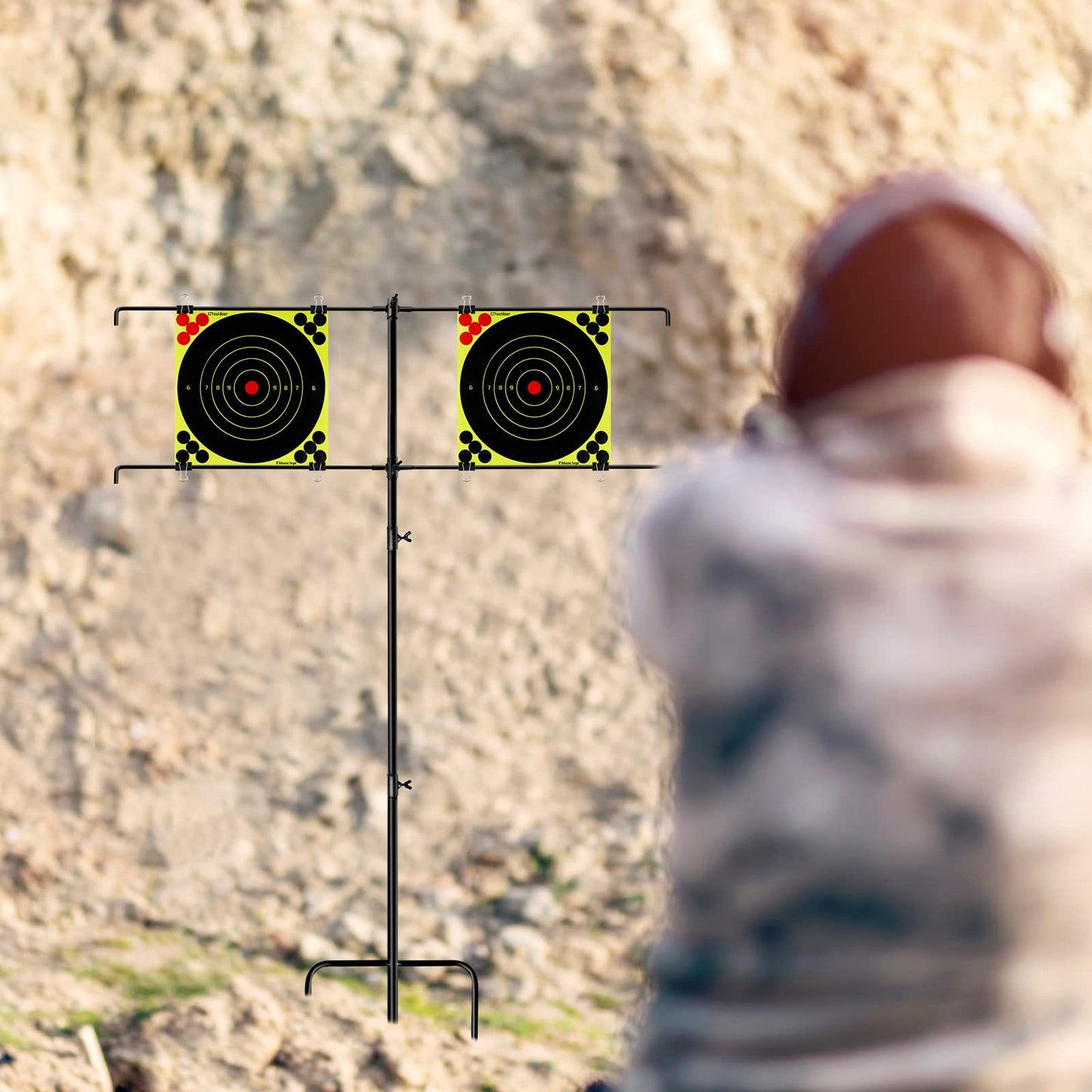 EZYoutdoor Adjustable Shooting Target, Target Stands for Shooting Range, 8 Clips Included, Ideal for BB Gun, Airsoft, Pellet, Pistol, Firearms, Rifle, Shotgun Practice
