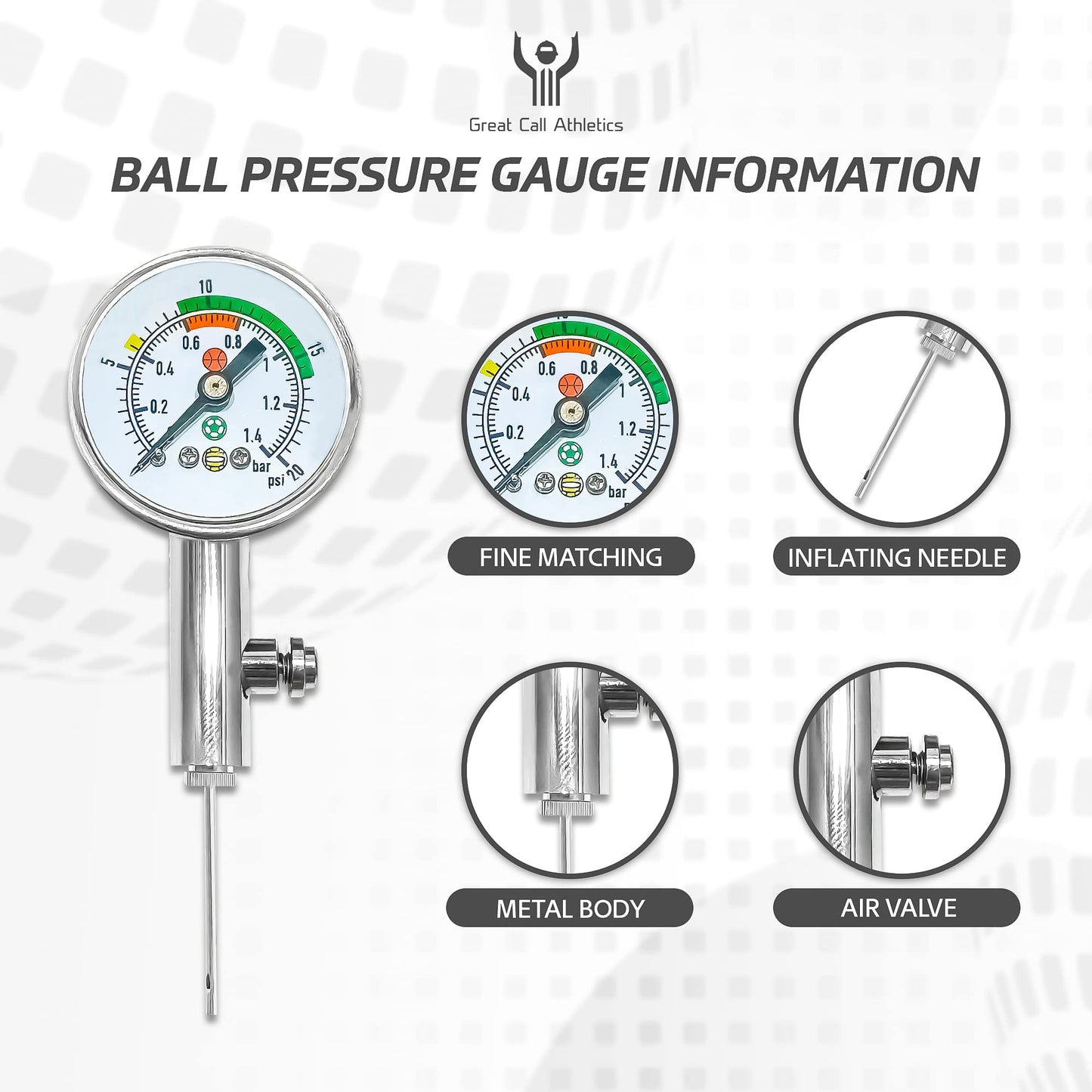 Great Call Athletics | Pro Digital Ball Pressure Gauge | 2 Pack | Air Barometer Tool Basketball Football Volleyball Soccer
