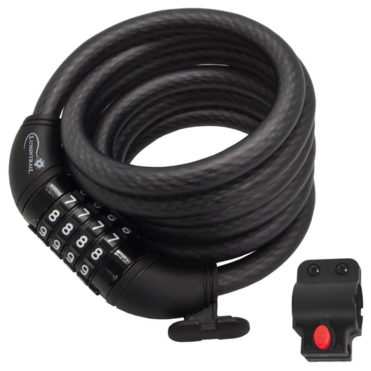 Lumintrail Combination Bike Lock Cable for Bike Accessories - 4ft Bike Locks Heavy Duty Anti Theft with Combinations - Bike Cable Lock Combination with Mounting Bracket (1 Pack, Matte Black)