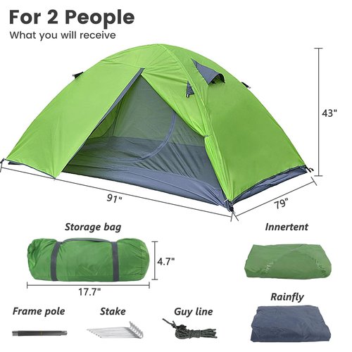 Camping Tent 2 Person Waterproof Portable Instant Tent with 1-Minute Setup Lightweight Tent for Camping Beach Outdoor Travel Backyard Green