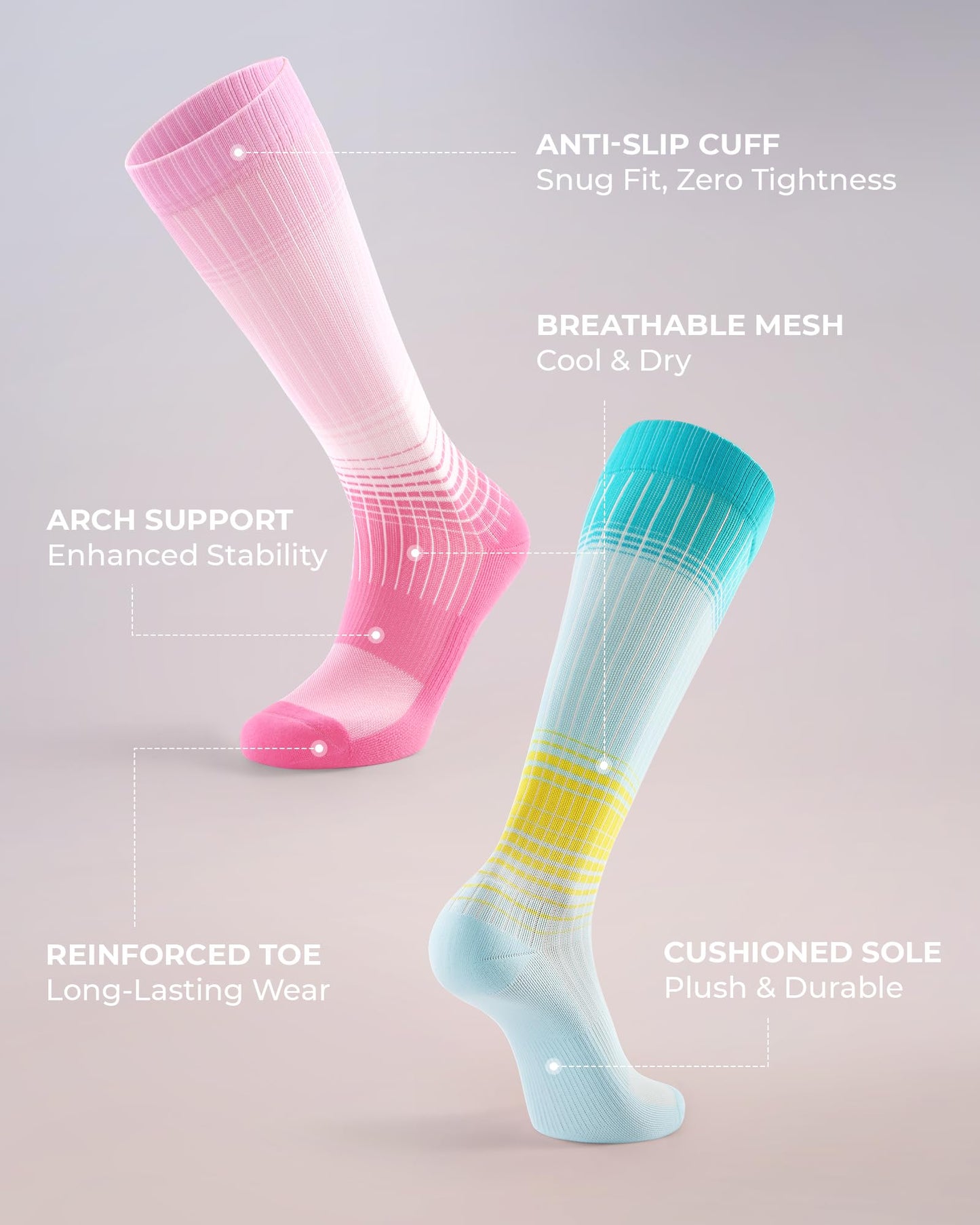 FITRELL 4 Pairs Compression Socks for Women & Men, 15-20mmHg Circulation Support for Athletic Travel Daily Wear, Blue+Orange+Pink+Purple, Small-Medium