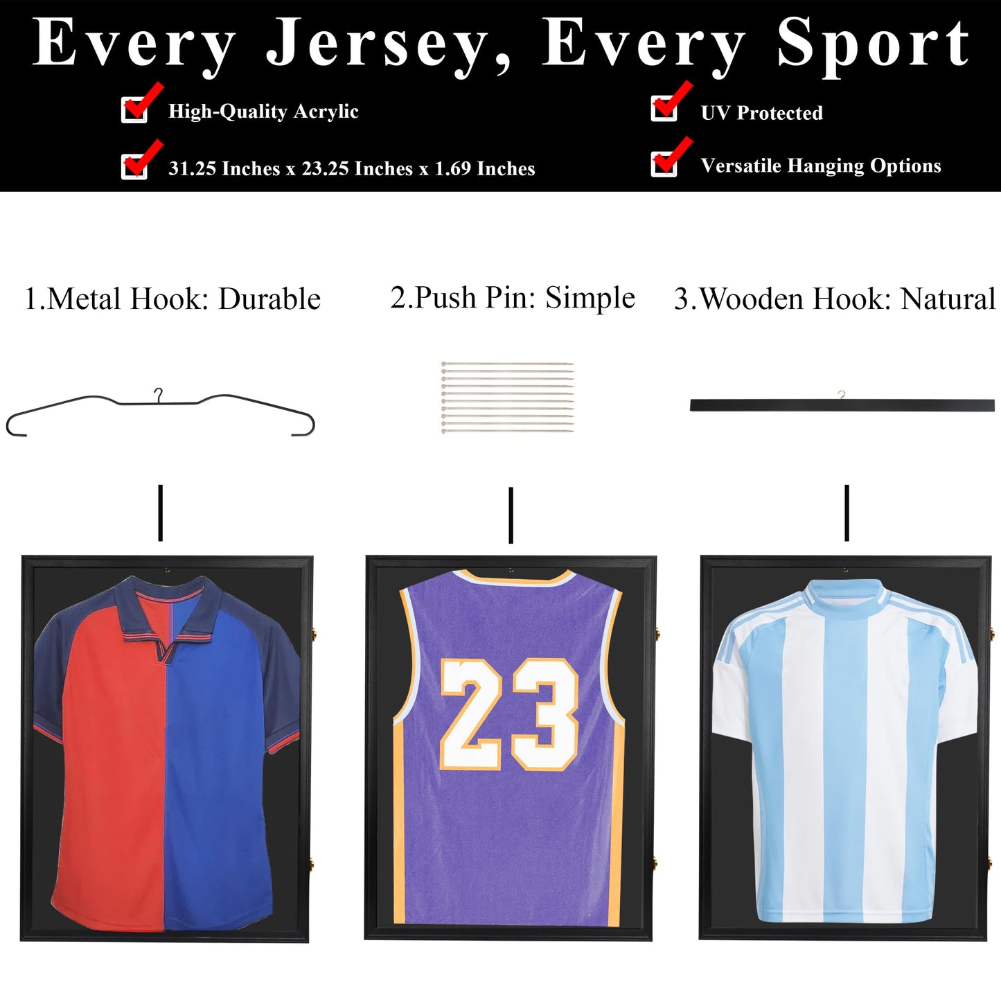 C CRYSTAL LEMON Large Jersey Display Frame Case 31.25"x23.25", – UV-Protected Shadow Box for Sports Memorabilia, Jersey Display for Basketball & Football