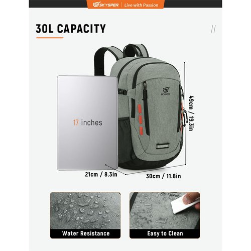 SKYSPER Hiking Backpack 30L Lightweight Travel Backpack Hiking Day Pack for Men Women(Grey)