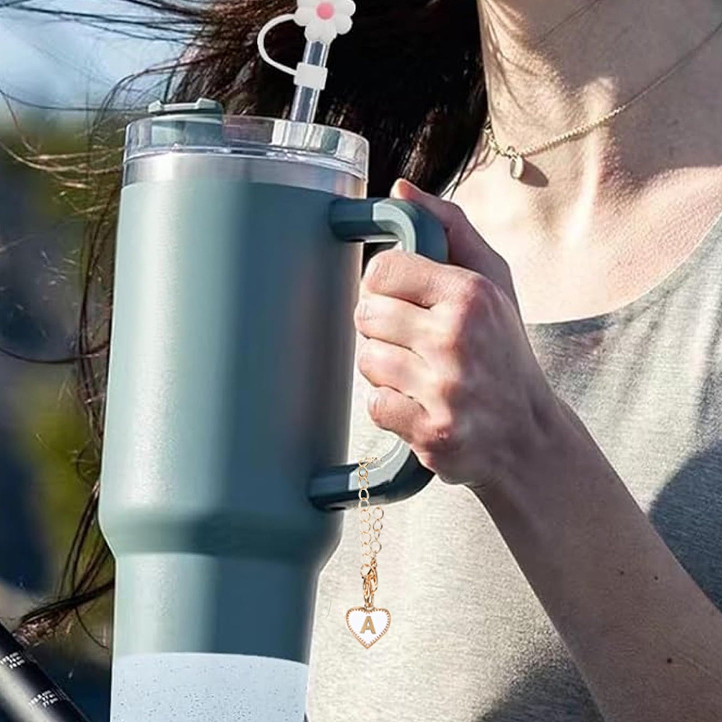 ibeacos Letter Charm Accessories for Stanley Cup, 3PCS Name ID Letter Handle Charm for Stanley/Simple Modern Tumbler, Round &Heart Shape Initial Identification Charms, 3PCS - C