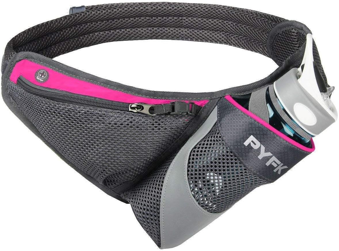 PYFK Running Belt Hydration Waist Pack with Water Bottle Holder for Men Women Waist Pouch Fanny Bag Reflective Fits iPhone 6/7 Plus (Rose)