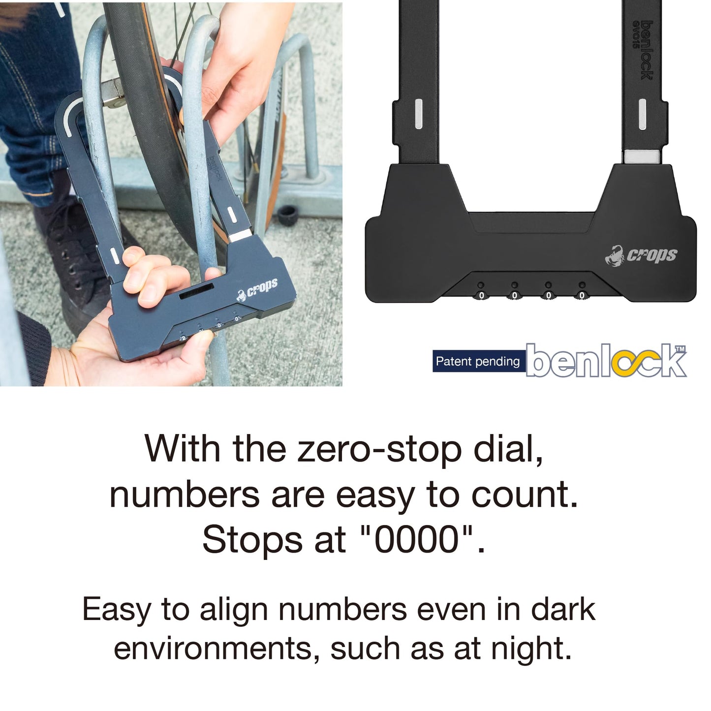 CROPS Bike U Lock, BENLOCK Foldable Black, 9mm Thickness, 4-Digit Resettable Combination Bike Locks Heavy Duty Anti Theft