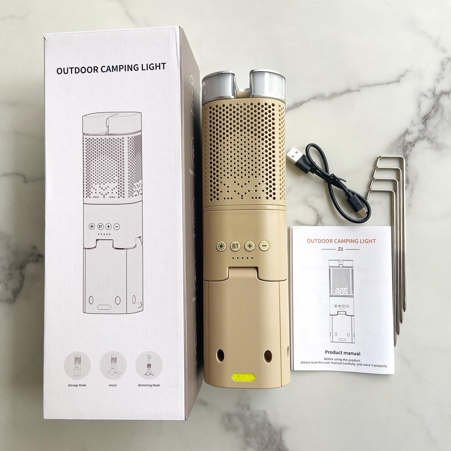 Hiwevvy Camping Lantern, 14000mAh Rechargeable Telescopic Camping Lights Built-in Magnetic Stand with Speaker, Portable Waterproof Outdoor LED Flashlight for Emergency, Hiking, Camping, Fishing -Khaki