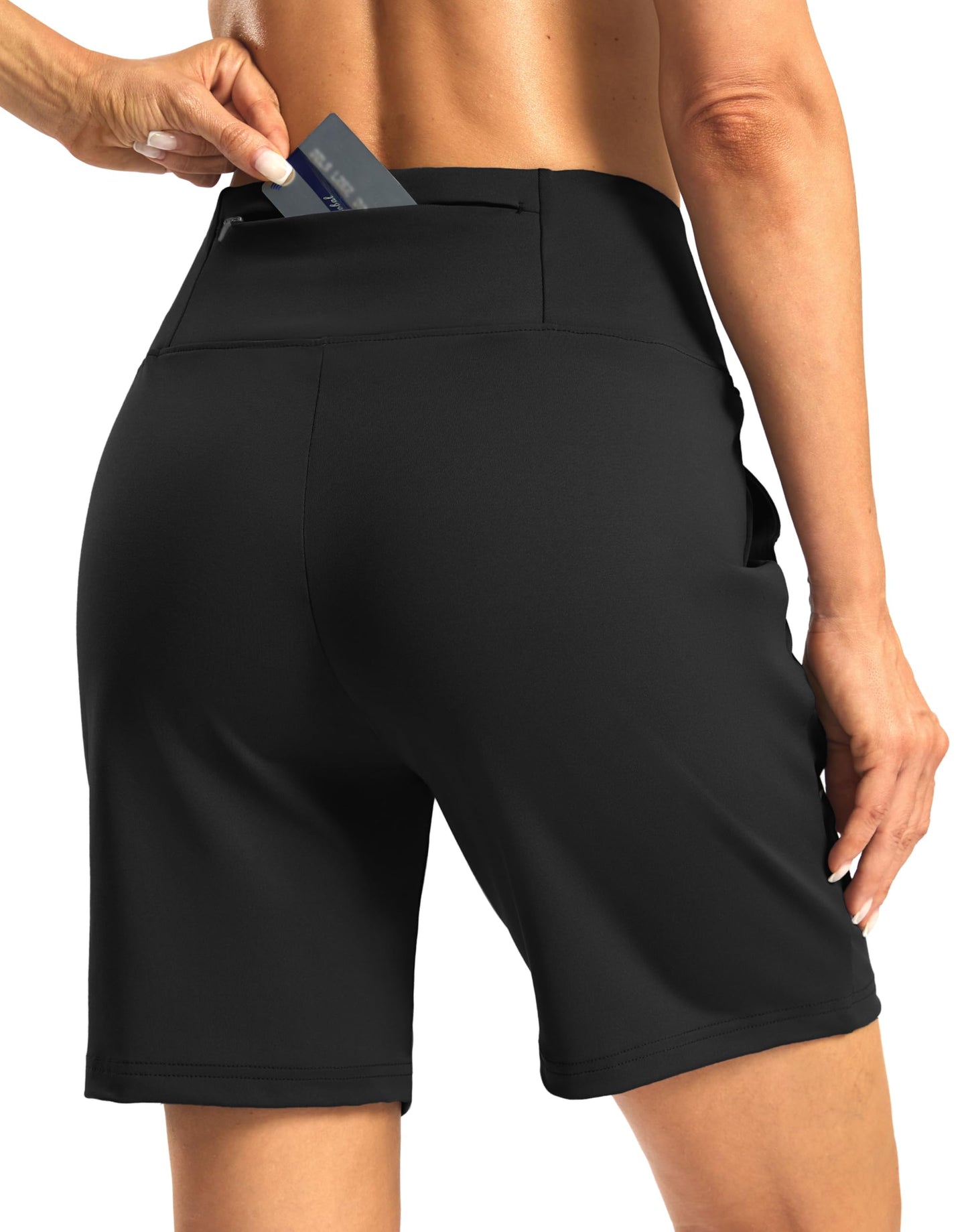 G Gradual Women's Athletic Shorts with Zipper Pocket 7" High Waisted Stretchy Bermuda Shorts for Women Workout Running Casual(Black,XL)