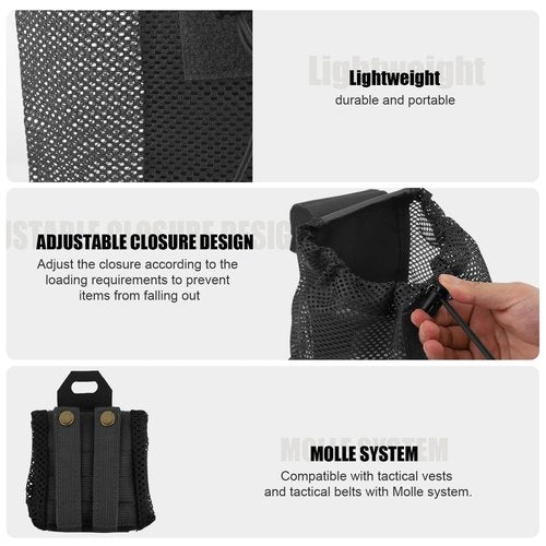 Molle Dump Pouch, Collapsible Mesh Drawstring Pouch Multifunctional Molle Tool Pouch Recycling Pouch Dump Bag for Molle Belt Vest Backpack Outdoor Activities (Black)