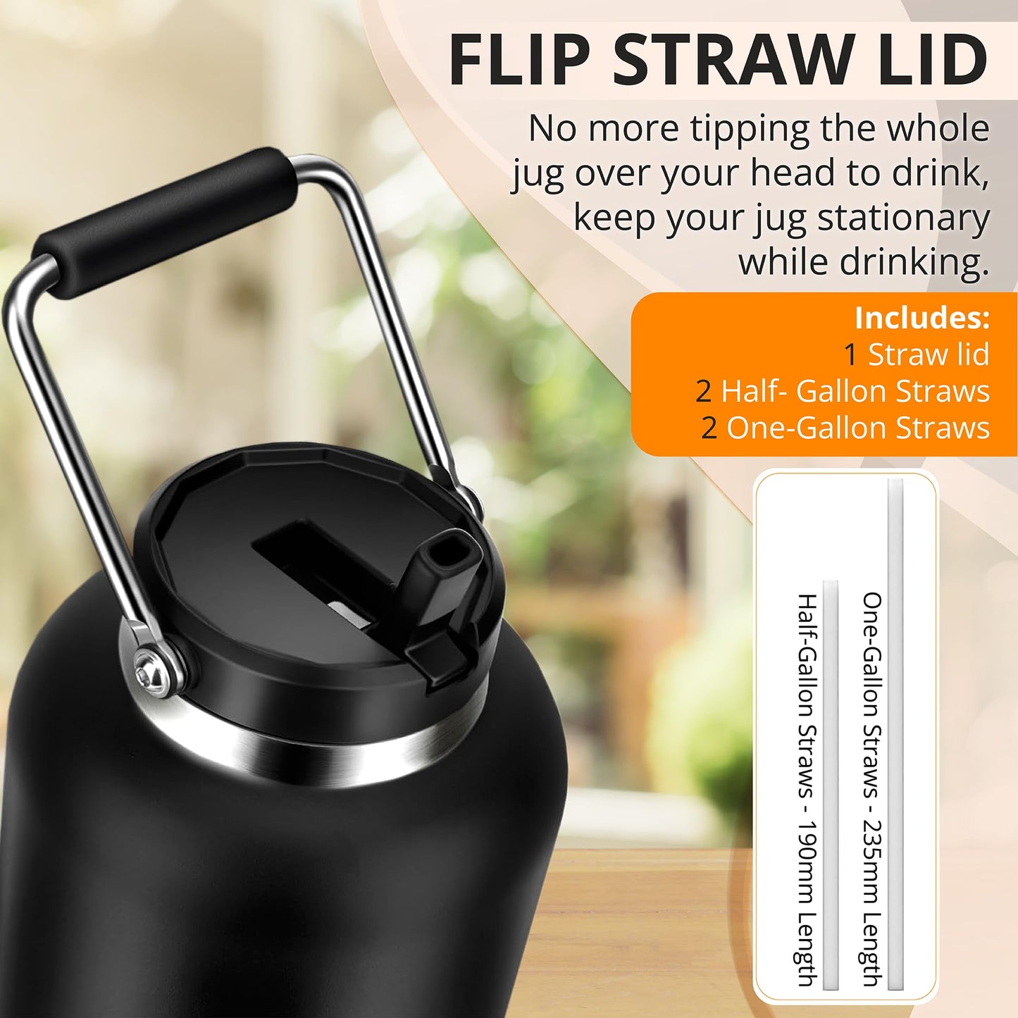 Jmoe USA Straw Lid for RTIC Jugs | Fits Half Gallon and One Gallon Water Bottles | Flip Straw Design, Tougher Grip, Thicker Steel, and Better Gasket | Made of BPA Free, Food-Grade Plastic