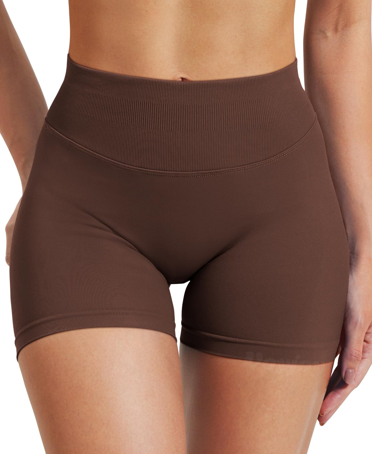 VOYJOY Women Workout Impact Shorts 2.5"/ 3.6"/ 4.5"/ 6" Scrunch Butt Lifting Gym Seamless Booty Biker Shorts Deep Brown