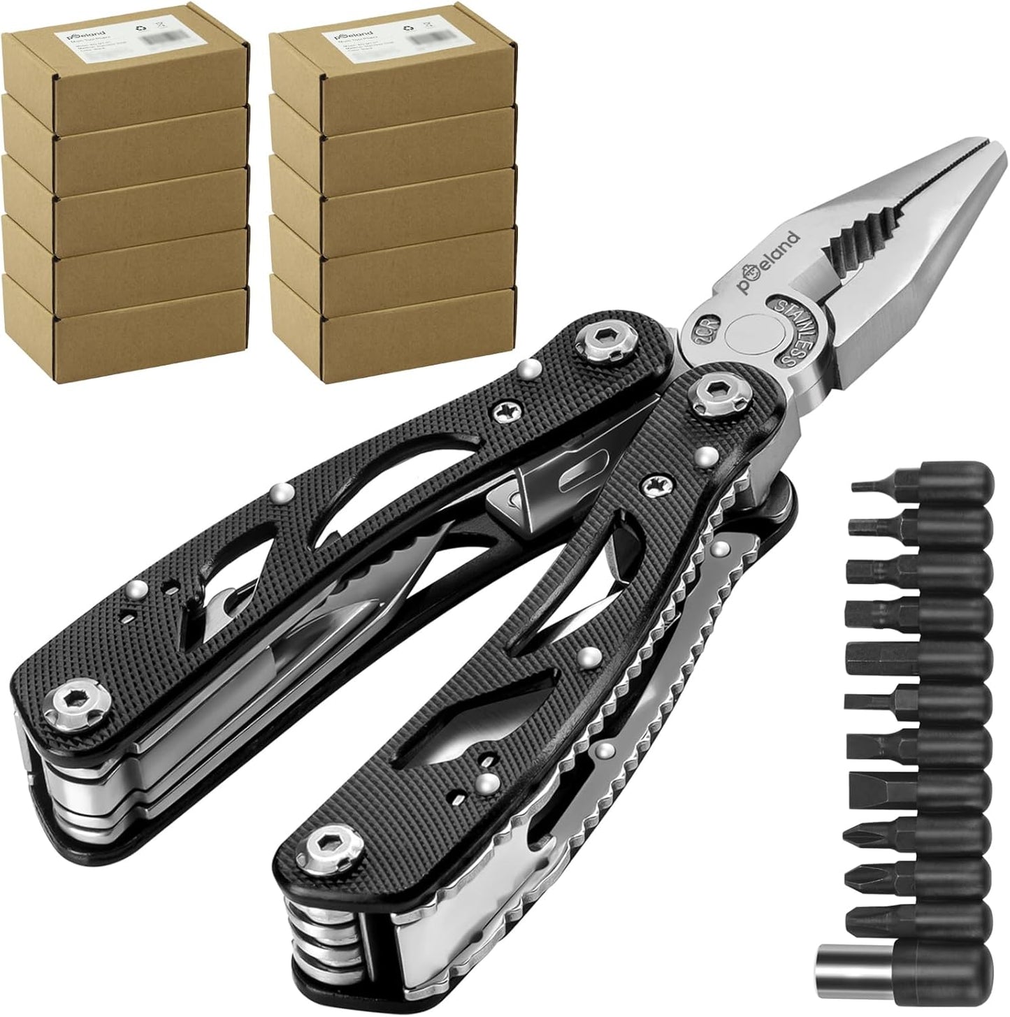 Poeland Multitool Pliers Set Stainless Steel Screwdriver Tool with 11 Screwdriver Bits Black