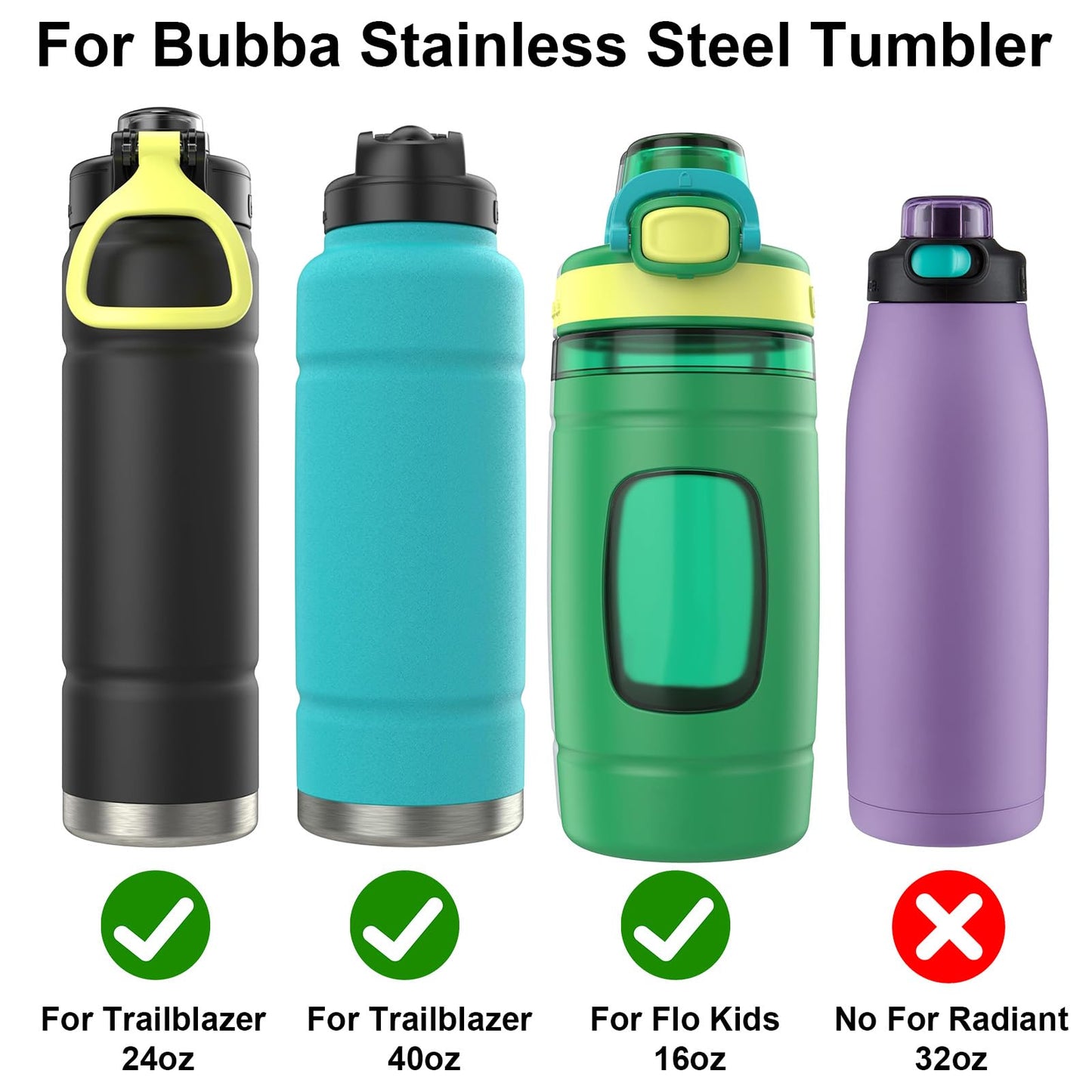 Auto Spout Lid for Bubba Trailblazer 24 32 40 oz Water Bottle, 2 Pack Lid Compatible with Bubba Flo Kids 16oz Wide Mouth Water Bottle, Portable Replacement Cap（2pcs）