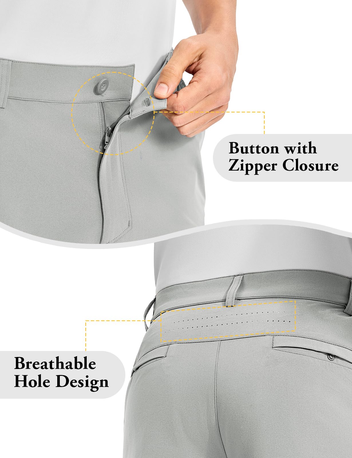 TBMPOY Men's Casual Shorts 10" Quick Dry Lightweight Stretch Golf for Flat Front Work Dress Hiking Shorts Elastic Waist Light Grey 38