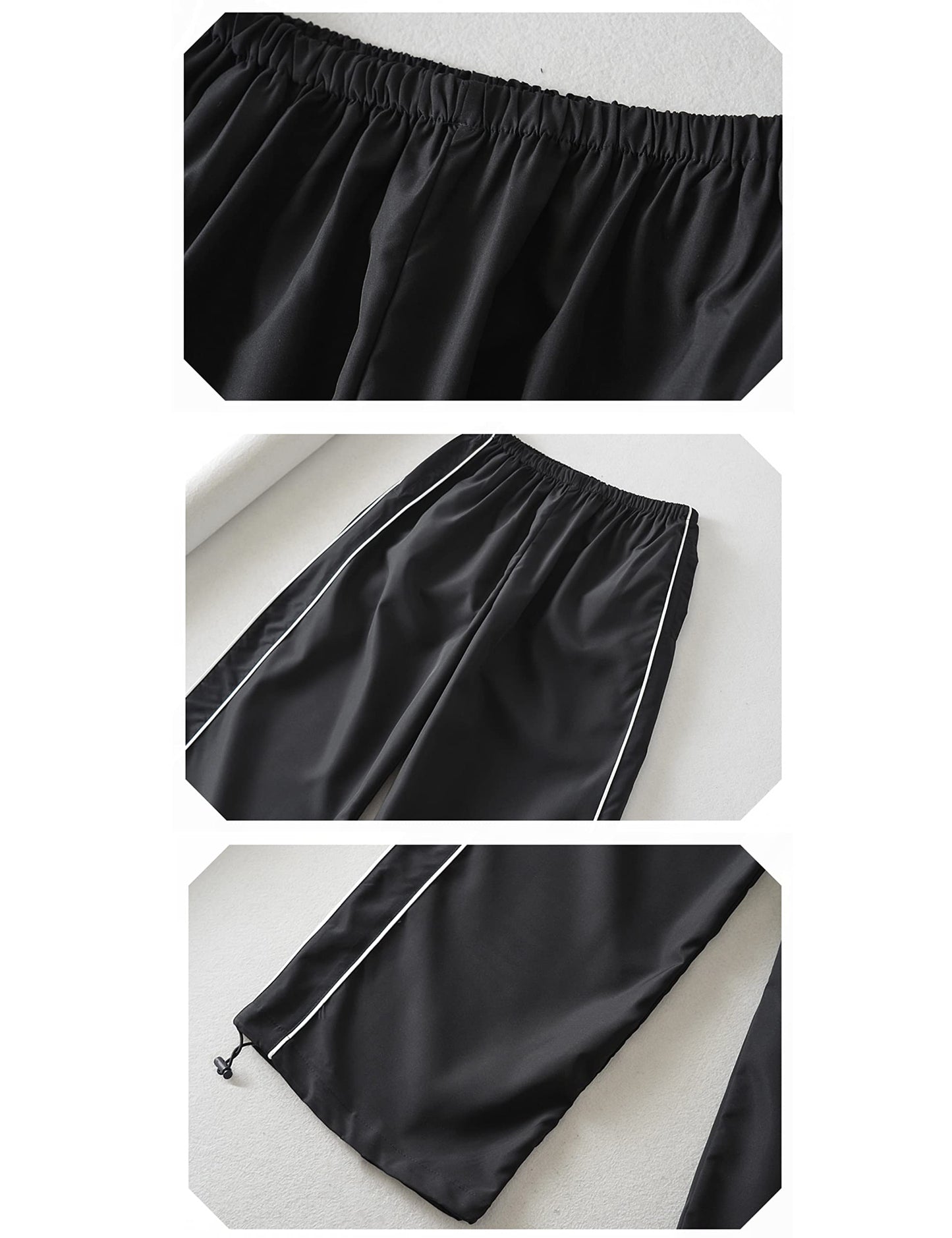 Shebote Womens Parachute Pants Wide Leg Baggy Y2K Elastic Waist Jogger Sweatpants Track Pants Streetwear(0046-Black-M)