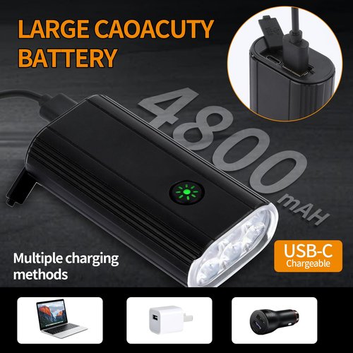 POOLHOLE - 6 LED Super Bright Bike Lights for Night Riding, High Lumen 5 Modes Bike Headlight &USB-C Bicycle Front Light, 4800 mAh Aluminum Front Light,Runtime 16+hrs,Waterproof Safety Bike Light