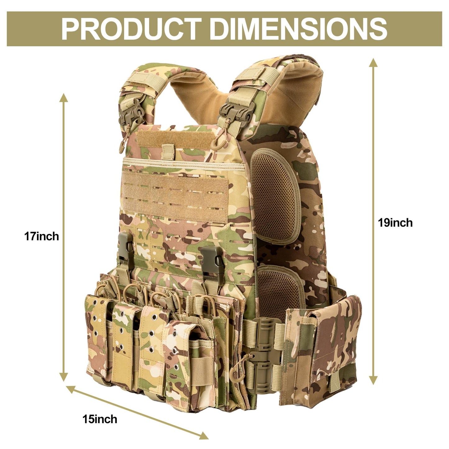 ADHOME Quick Release Tactical Vest, Adjustable Breathable Weighted Vest for Men, Strong Tensile Lightweight Molle Vest 1000D Nylon for Duty Hunting Gaming