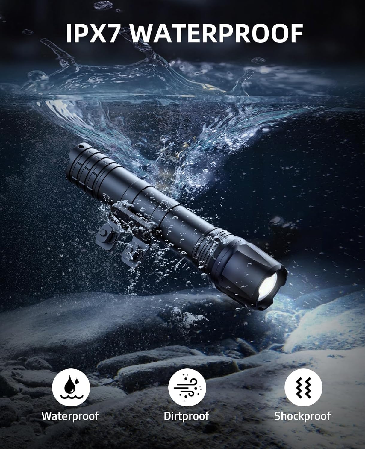 EZshoot 1800 Lumens Tactical Rifle Light with Remote Pressure Switch Compatible with M-Rail, IPX7 Waterproof Rechargeable Rifle Flashlight with Strobe Mode for Home Defence, Hunting