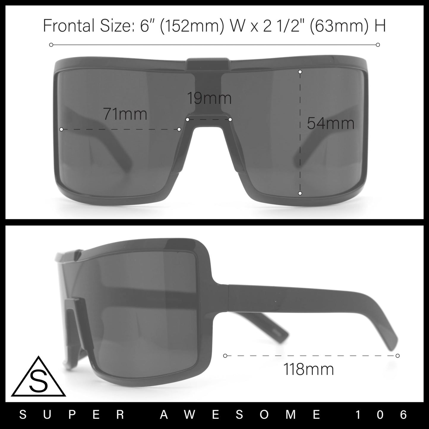 Fancy Large Oversized Curved Panel Monoblock Shield Sport Plastic Sunglasses All Black