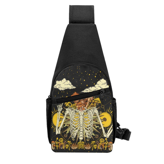 FREEHOTU Mushroom Skeleton Burning Sun Plants Sling Backpack Travel Daypack Chest Bag Crossbody Shoulder Bag