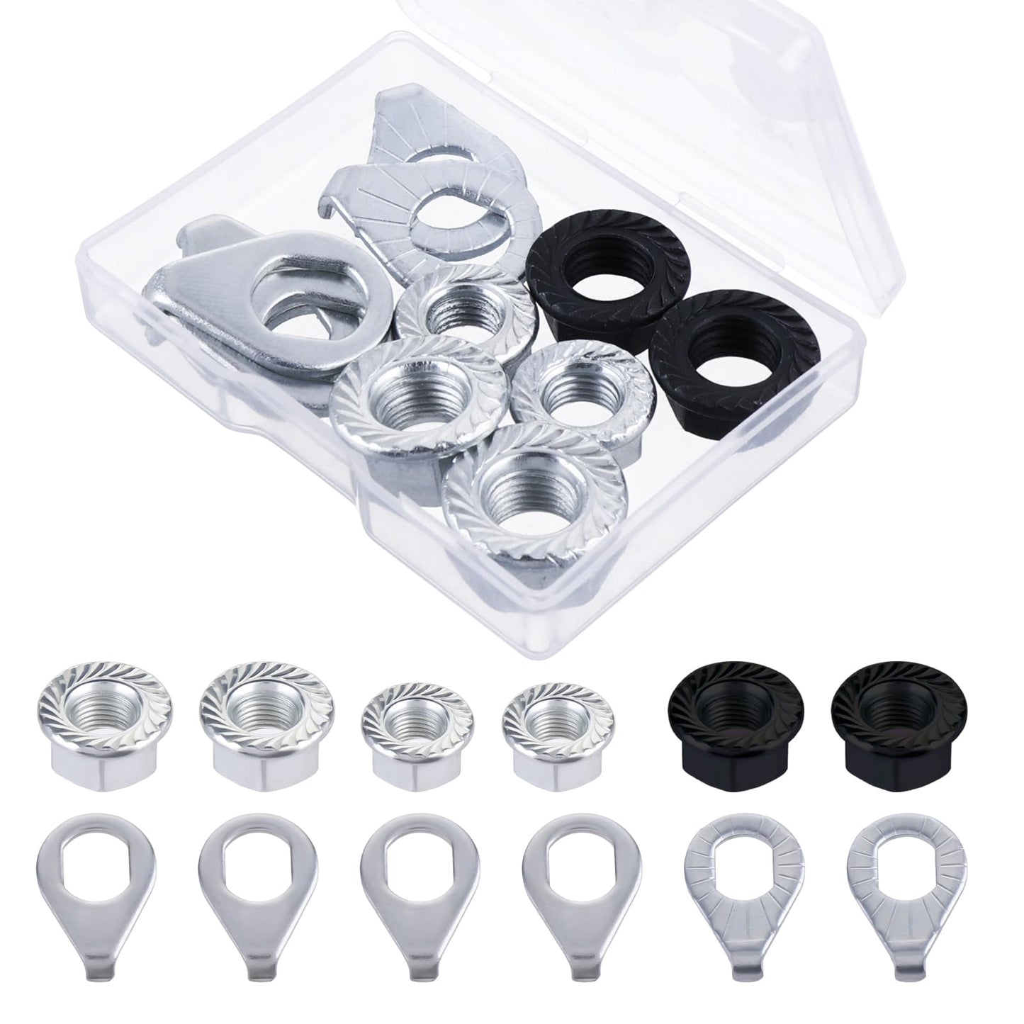 12Pcs Bike Axle Nut and Safety Washer Kit, Bike Nuts for Wheels, Mountain Bike Accessories, 3 Size M8/M9.5/M10 Bike Wheel Nut for Most Mountain Bike Front and Rear Wheel Axle