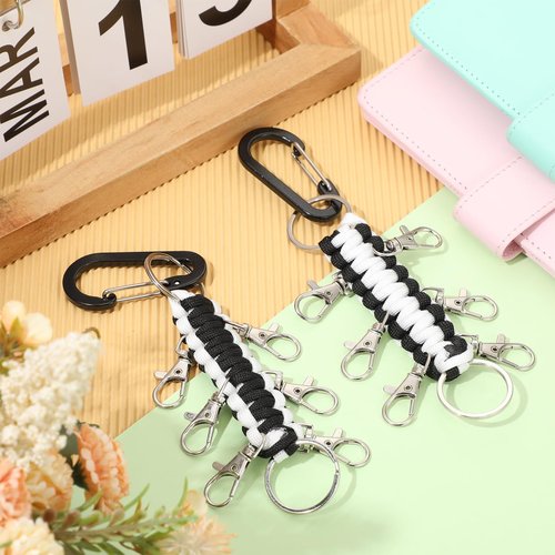 Berlune 10 Pcs Cheer Bow Holder for Backpack Paracord Keychain Cheer Bow Keychain for High School Cheerleading Teen Girls (Black,White)