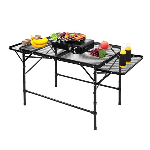 MOOTHLION Portable Folding Camping Table with Mesh Side Shelves, Easy for Storage, Compact and Portable Picnic Table for Grill, Outdoor Camping, Black
