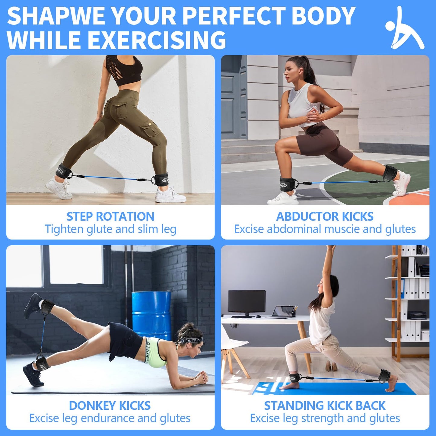 Ankle Resistance Bands, Ankle Bands for Working Out with Cuffs, Workout Equipment for Women Legs and Glutes, Exercise Resistance Bands for Legs Butt Lift Ankle Strap with Exercise Bands