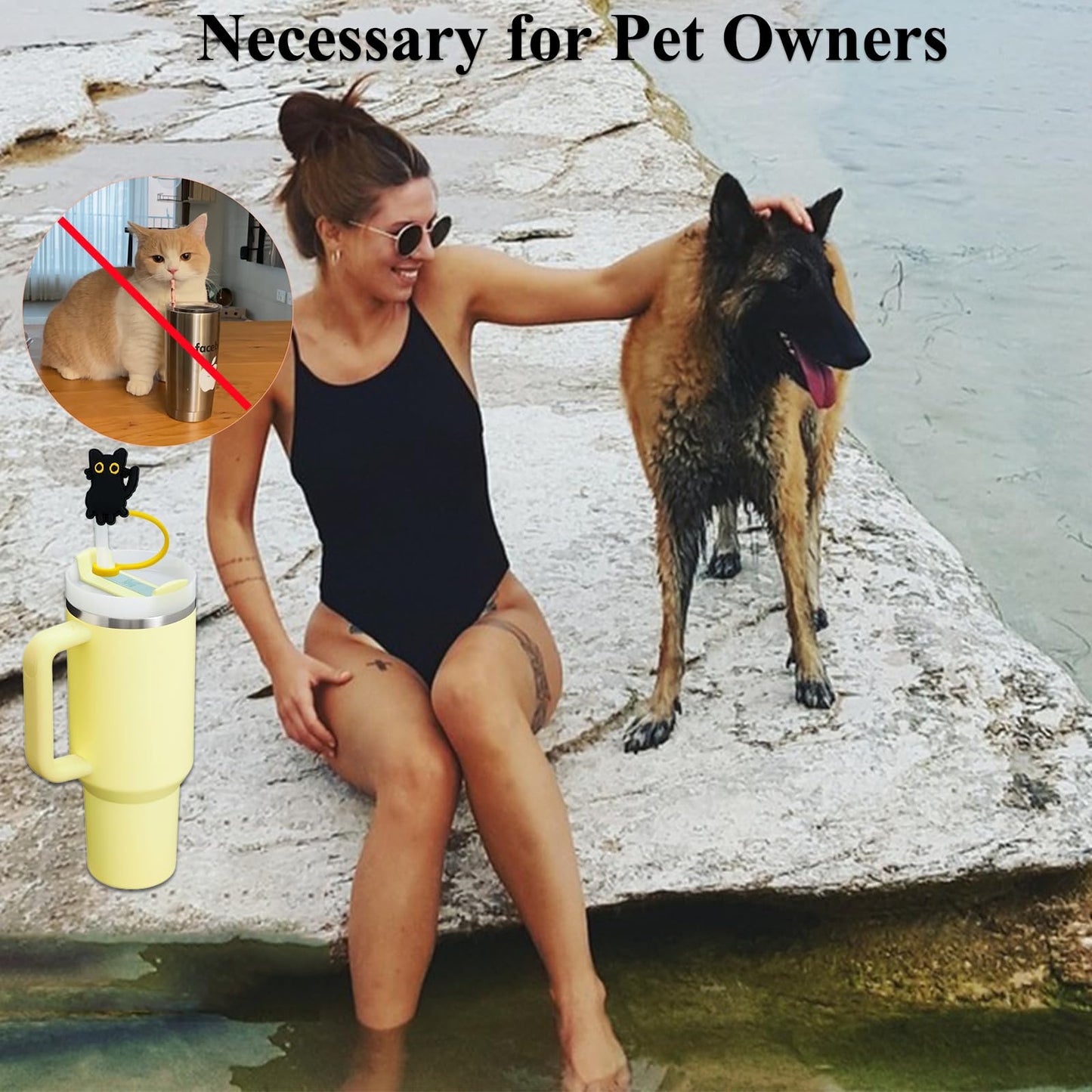 Amreich Cat Straw Cover Cap for Halloween Stanley Cup - 6PCs Cute Black Cat Straw Toppers for 30 40 Oz Tumbler with Handle Silicone Straw Tips Accessories for 10mm Straws