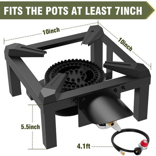 BESTFIRE Propane Burner,100,000 BTUs High Pressure Single Propane Stove with 4.1ft Adjustable Hose with Regulator,Gas Stove for Outdoor Cooking, Turkey Fry, Seafood Boil