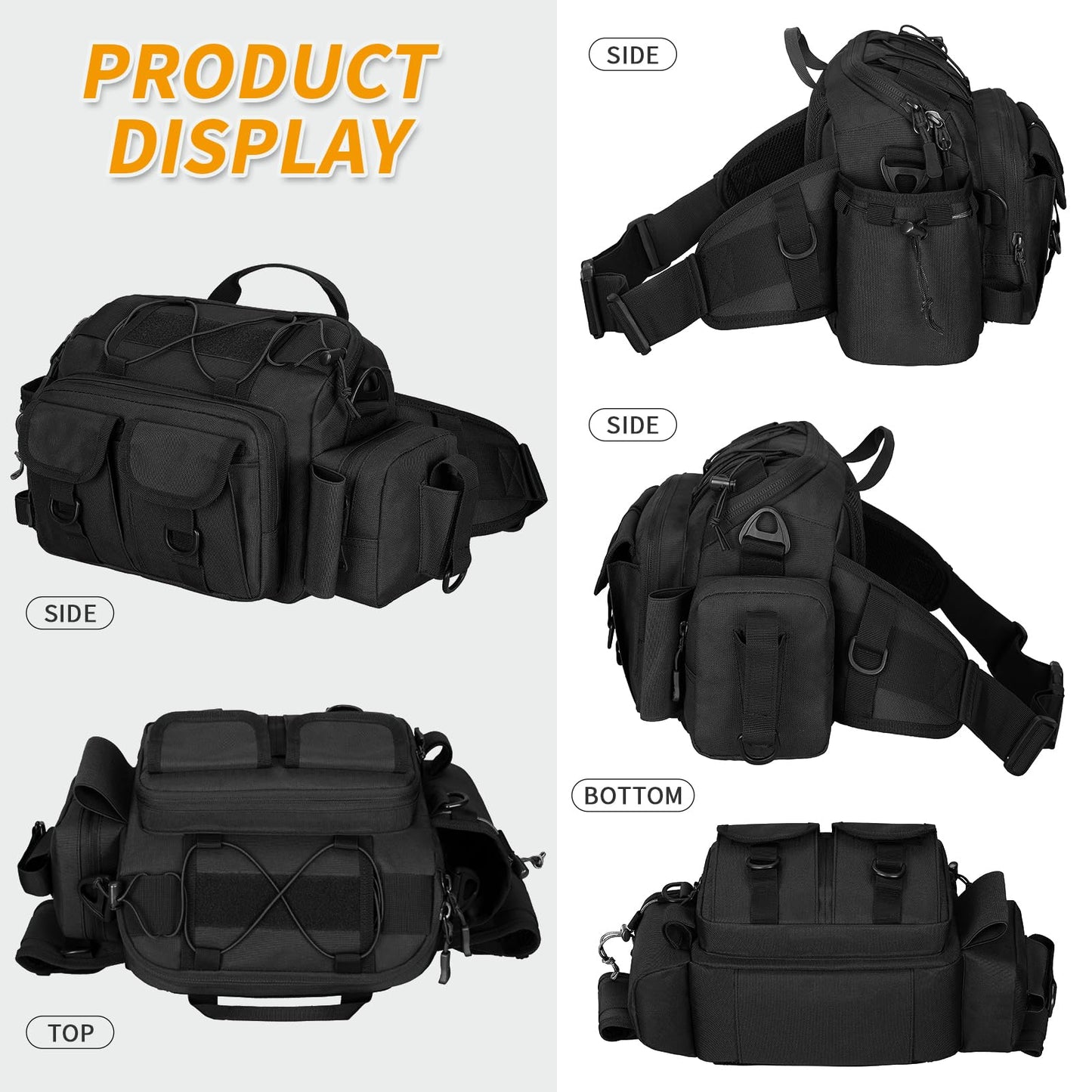 CamGo Tactcial Fanny Pack for Men Molle Hip Belt Bumbag Utility Hiking Waist Bag EDC Crossbody Shoulder Bag for Outdoor Sports (01-Black)