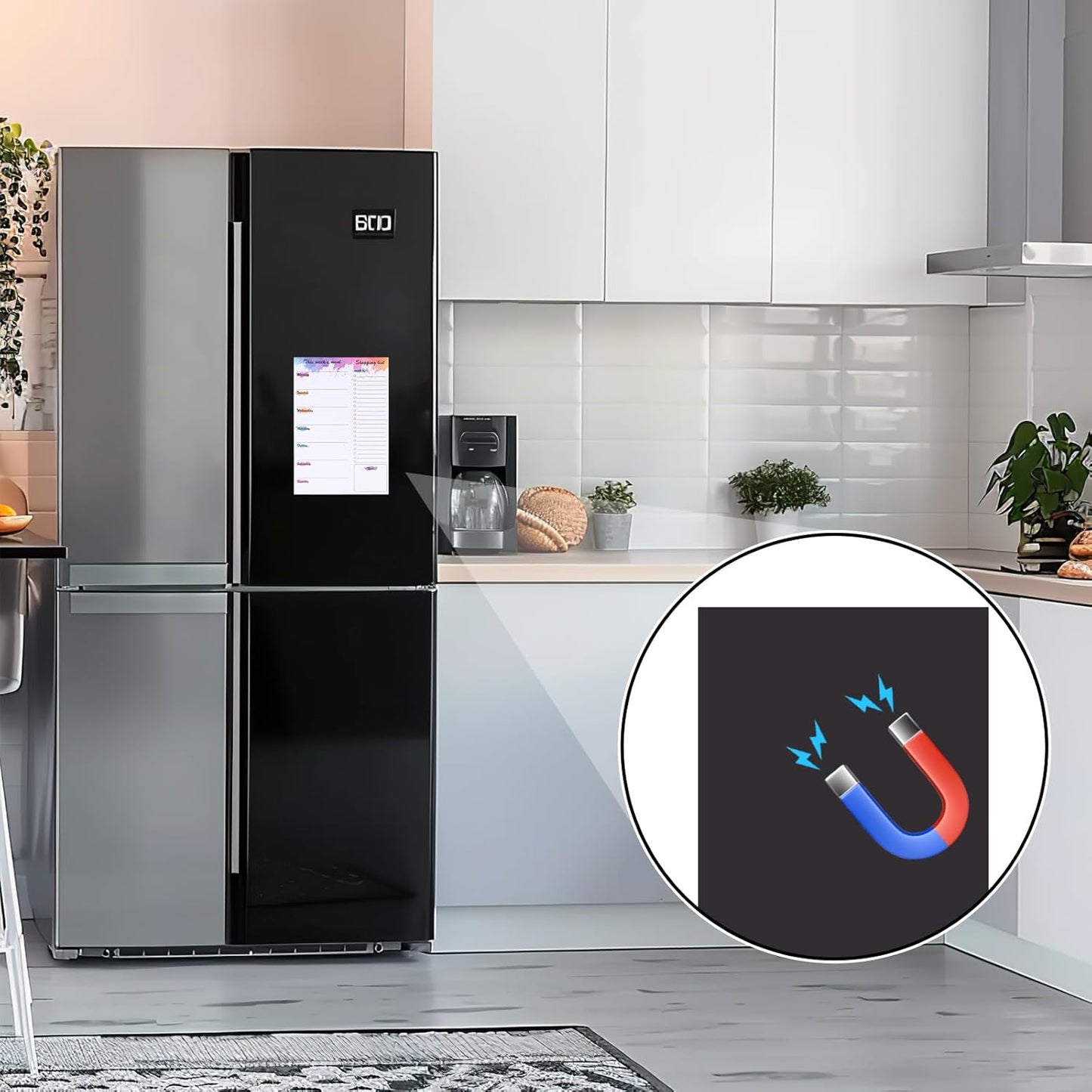 60 Sheet Meal Planner for Fridge, Magnetic Weekly Meal Planner & Grocery List with Tear-off Shopping List for Meal Prep, 7x10''-Flower Design