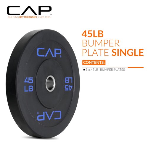 CAP Barbell Economy Olympic Bumper Plate with Blue Logo, Black, 45 lb Single