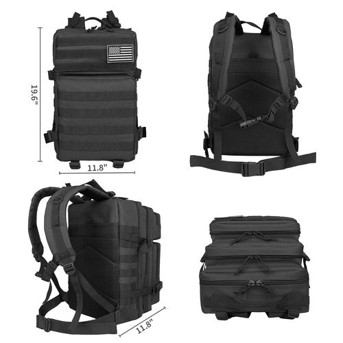 RooPoke 45L Army Tactical Backpack For Men,Large Military Assault Pack 3 Day Bug Out Bag For Women, Molle Daypack Camping Outdoor Mountaineering Backpacks Black Rucksack Survival