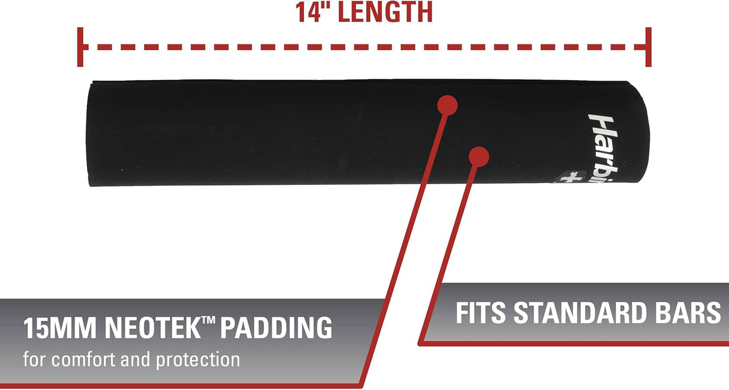 Harbinger NeoTek Foam Core Bar Pad, Standard 14" & Olympic 16" for Squats, Lunges, Hip Thrusts, Weightlifting