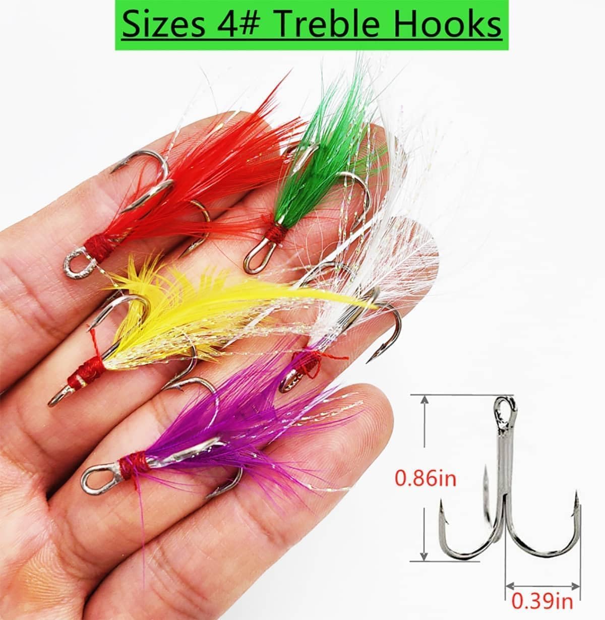 Fishing Treble Hooks Feather Hook: Dressed Fishing Hooks Set with Split Rings for Making Fishing Lure