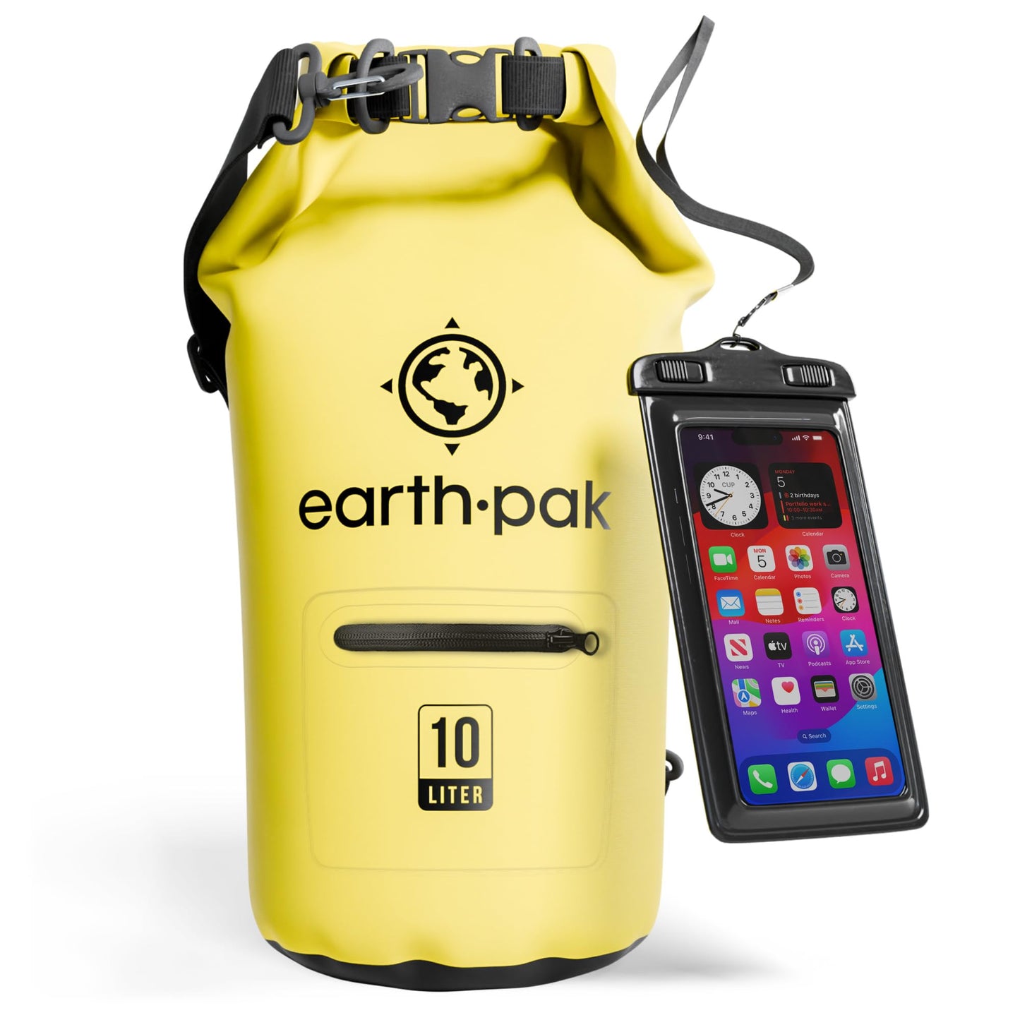 Earth Pak Waterproof Dry Bag with Zippered Pocket - Waterproof Dry Bag Backpack Keeps Gear Dry for Boating, Camping, Fishing, Beach Drybag, Kayak Accessories - Dry Bags Waterproof with Phone Case 10L