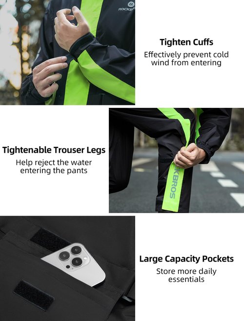 ROCKBROS Cycling Rain Suit for Men Motorcycle Rain Jacket with Pants Windbreaker for All Sports Motorcycle Rain Gear