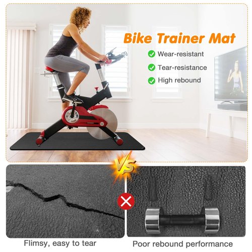 Peloton Bike Compatible Treadmill Mat - 6mm Thick Exercise Mat for Treadmill, Row, and Bike Trainer - Protects Hardwood Floor and Carpet - 36 * 72in