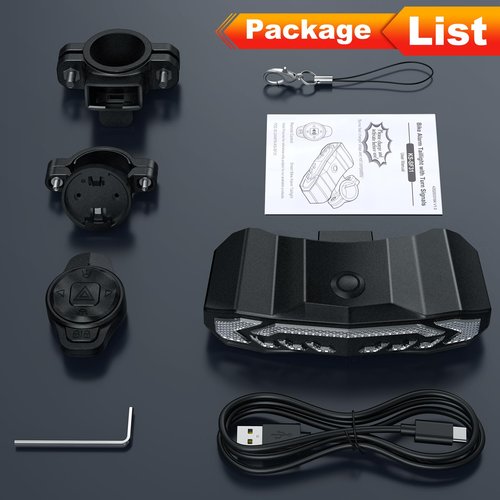 EQIIO Smart Bike Tail Light with Turn Signals and Brake Light, Rechargeable Bike Alarm Anti Theft with Remote, Bicycle Horn & Bike Turn Signals for Bicycle/Scooter/Ebike Auto On/Off, IP65 Waterproof