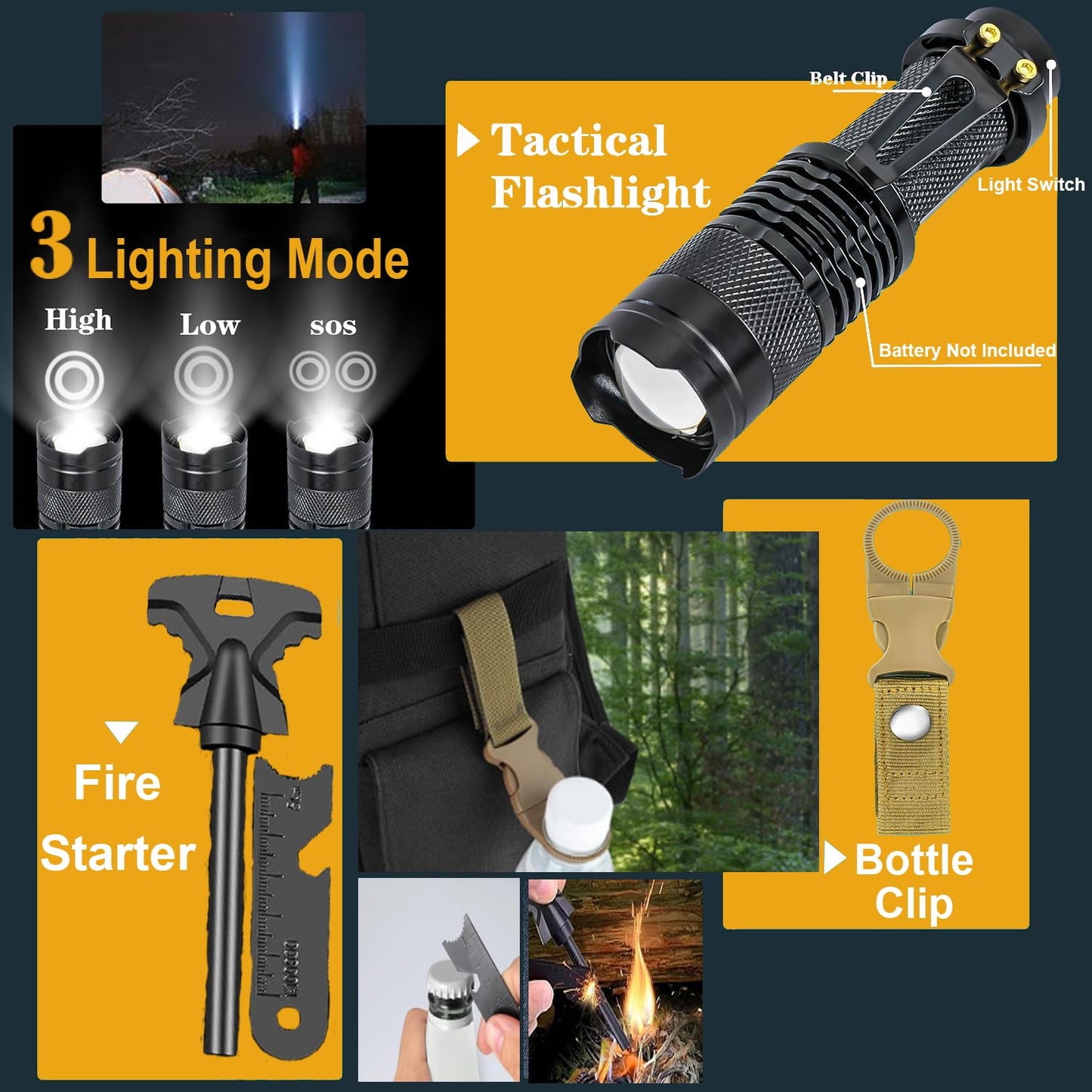 First Aid and Survival Kit, Outdoor Survival Gear Equipment with Telescopic Pen Fishing Rod for Camping Hunting Hiking Adventures, Birthday Gifts for Men Dad Him Husband Boyfriend Teen Boy