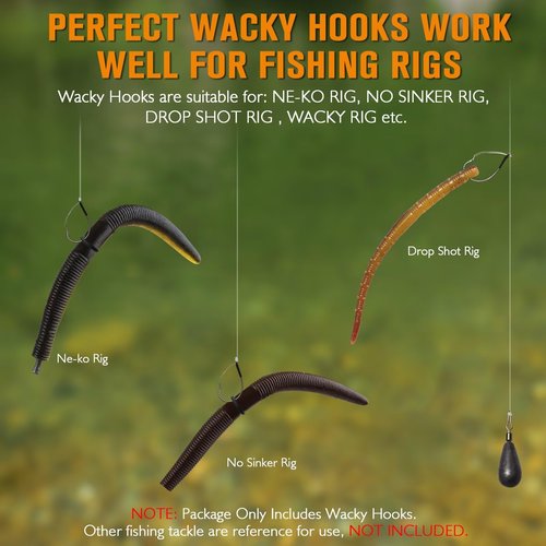Dovesun 30PCS Weedless Wacky Rig Hooks Worm Fishing Hooks for Bass Fishing Size 2/0 for Ne-ko, No Sinker Rig Wide Gap with Soft Worm Baits