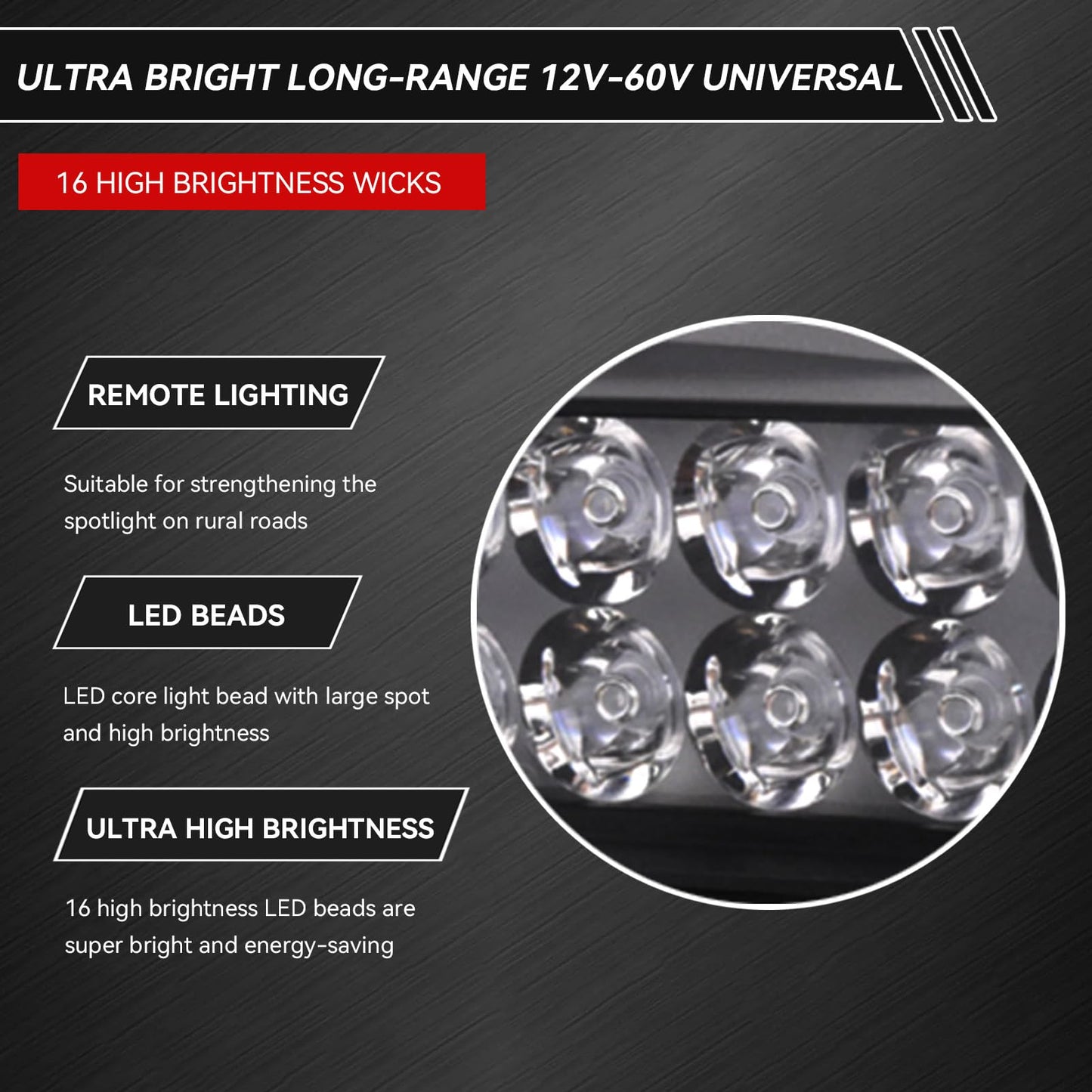 Frdhee Motorcycle LED Light, Universal High Brightness 12V-80V Electric Tricycle LED Light Headlights Conversion Light for Motorcycle, Electric Bike, Tricycle(16LED)