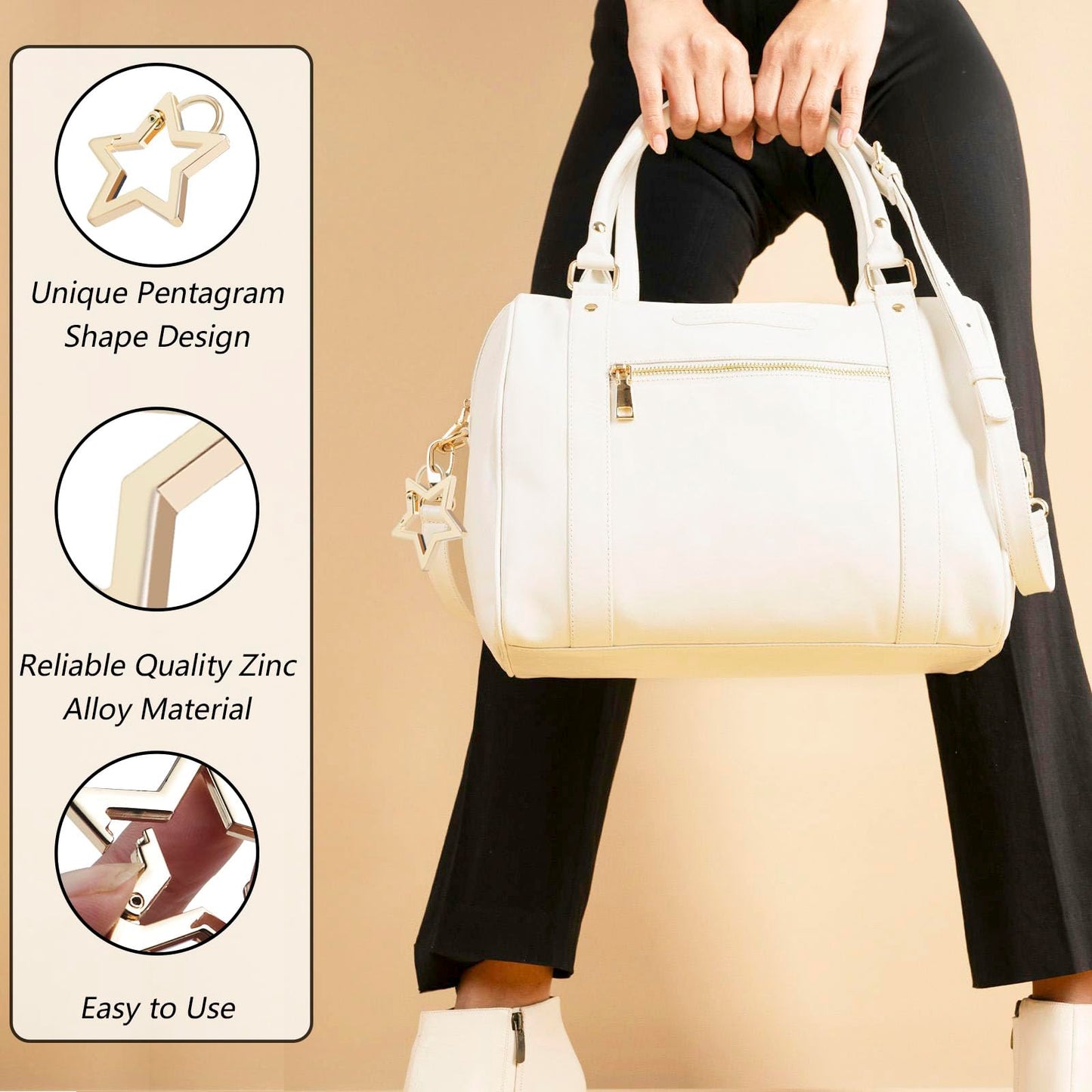 4 PCS Star Carabiner, Star Carabiner Clip, Zinc Alloy Keychain Clip with 2 Sizes, Spring Snap Keychain Clip for Camping, Hiking, Fishing, Outdoor Travel (M, Gold)